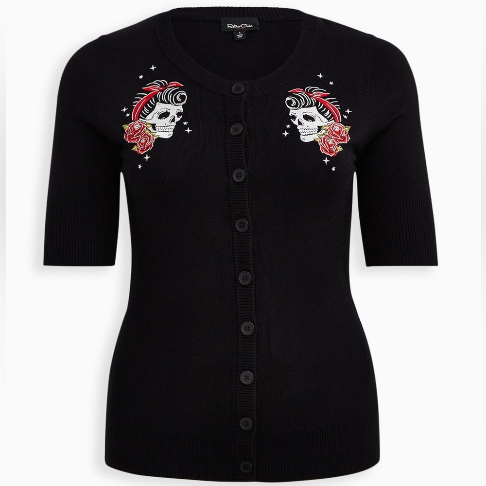 Retro Chic Rockabilly Floral Skull Crop Cardigan